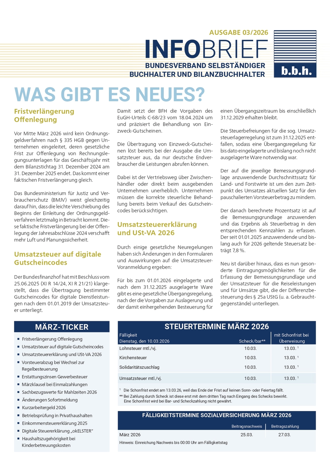 Logo Kanzlei LL.B., LL.M., MDE, StFA - Unternehmensberatung, Laufende Buchführung und Lohnabrechnungen - Artikel